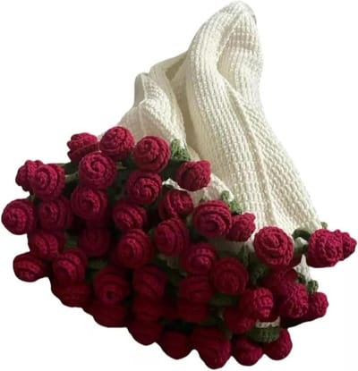 Boeket deken - Gehaakt boeket - Romantische decoratie - Handgemaakte rozen - Tot 155 cm - Rode roos