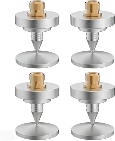 Verstelbare Aluminium Speaker Spikes voor Geluidsisolatie, Schokabsorbers en Stabiliteit, Geschikt voor Versterkers en Turntables (47 x 35 mm, Zilver)