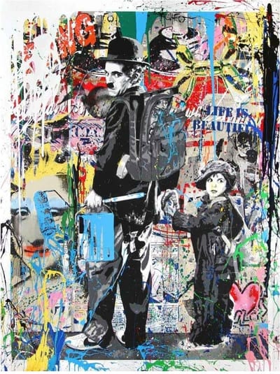 Allernieuwste.nl® Canvas Schilderij Charlie Chaplin The Kid Graffiti Art - Poster - Reproductie - 50 x 75 cm - Kleur