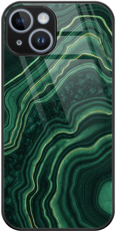 Hoesje geschikt voor iPhone 14 - Groen agate - Luxe Glazen Hardcase - Hippe print - Groen - Leuke Telefoonhoesjes