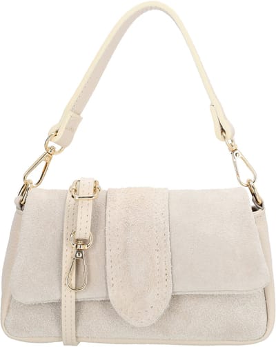 Charm London Mariëlle Schoudertas - Crossbody - Suede en Leer - Gouden Details - Verstelbare Band - Overslag - Dames - Leren Dames Tas - Zand
