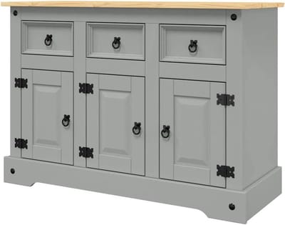 Dressoir Hout - Opbergkast Ladekast - Woonkamer Organiseren - Massief Grenenhout - 112x44x78 cm - Grijs