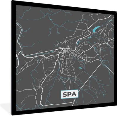 Fotolijst incl. Poster - Plattegrond – Spa – Blauw – Stadskaart - Kaart - België - 40x40 cm - Posterlijst