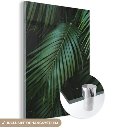 MuchoWow® Glasschilderij 30x40 cm - Schilderij acrylglas - Palmbladeren - Palmen - Tropical - Foto op glas - Schilderijen