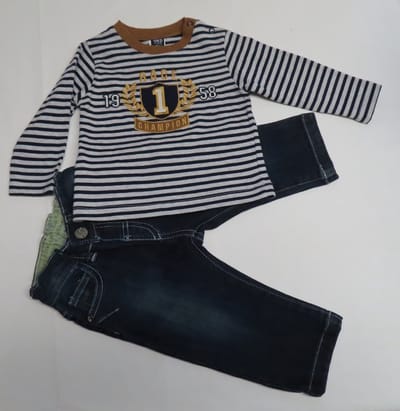 Ensemble - Jongens - Tshirt streep + jeans - 6 maand 68