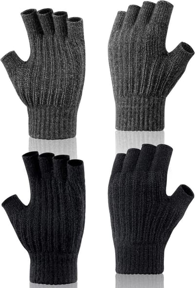 Winter Fingerless Handschoenen voor Dames en Heren, Warm Gehaakt voor Fietsen en Autorijden, Zwart en Grijs, Maat L