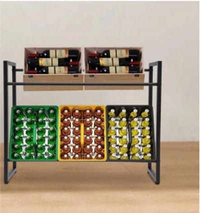 Collox Krattenrek - Wijnkist houder - houder Drank - 2 laags - Geschikt voor 4 kratten laden - Modern - Opslag - Maximaal vermogen 100 kg - 104 x 32 x 82 cm - Zwart