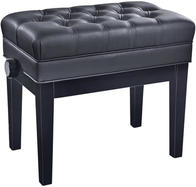 Konig & Meyer 13986 Piano bench with sheet music storage »Deluxe« hoogglans zwart, zitting zwart imitatieleer