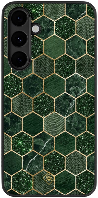 Casimoda® hoesje - Geschikt voor Samsung Galaxy S25 FE - Kubus Groen - Zwart TPU Backcover - Geometrisch patroon - Groen