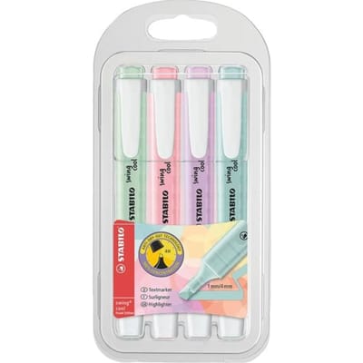 STABILO swing cool - Markeerstift - Perfect Voor Onderweg - Pastel - Etui Met 4 Kleuren