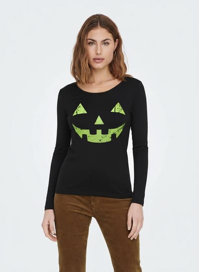 Starry Indigo - Halloween T-shirt Dames - Reflecterend ontwerp - Zwart & Neon