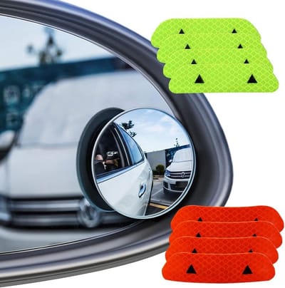 Set van 4 blinde-spot spiegels en 8 reflecterende stickers - 360° verstelbare HD glazen lens, breedhoek en convex ontwerp voor optimale veiligheid en zichtbaarheid.