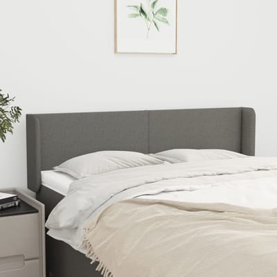 vidaXL - Hoofdbord - met - randen - 147x16x78/88 - cm - stof - donkergrijs