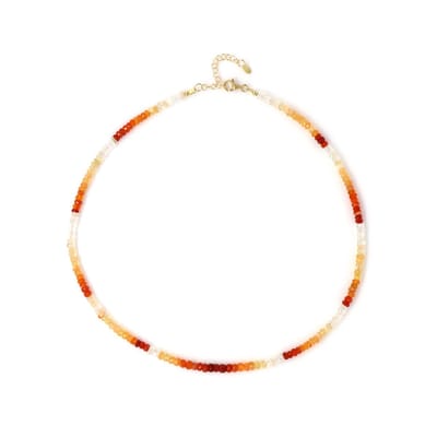 Cavill - Verstelbare Halsketting - 925 Sterling Zilver - Zilver Verguld - 42,77 Ct Mexicaanse Ronde Facet Vuur Opaal - Elegante Sieraden