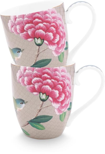 Pip Studio Blushing Birds Mokken - Theemok - Koffiemok met Oor - Servies set van 2 - 450ml