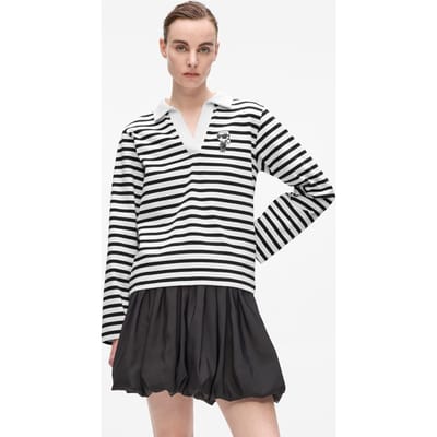 Karl Lagerfeld Ikon Sketch Stripe Longsleeve Polo Black-cannoli Cream Taglia: XS | Maglie a manica lunga Outlet | Donna | Bianco