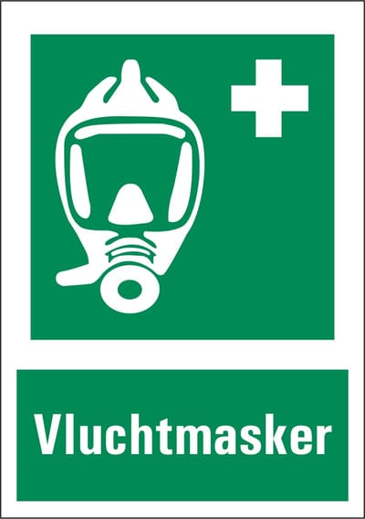 Vluchtmasker sticker met tekst 210 x 297 mm
