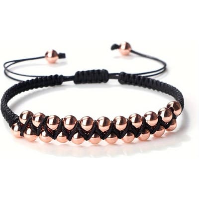 Creatieve Koperen Herenarmband | Handgemaakte Verstelbare Dubbelrij Weefkralen Sieraden black