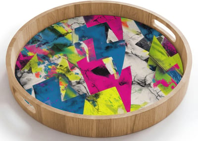 Dienblad rond 40x40 cm - Schootdienblad hout - Bliksemschichten - Patroon - Marmer - Kleuren - Borrelplank rechthoek - Plateau houten dienbladen