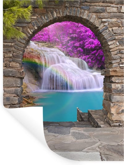 Muurstickers - Sticker Folie - Bloemen - Regenboog - Waterval - Doorkijk - 30x40 cm - Plakfolie - Muurstickers Kinderkamer - Zelfklevend Behang - Zelfklevend behangpapier - Stickerfolie