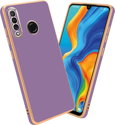 Cadorabo Hoesje geschikt voor Huawei P30 LITE in Glossy Paars - Goud - Beschermhoes Case Cover van flexibel TPU-silicone en met camerabescherming