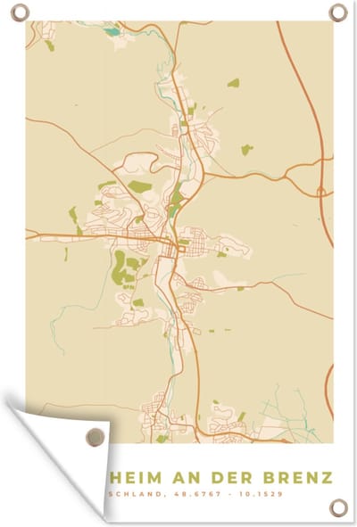 Muurdecoratie Heidenheim an der Brenz - Stadskaart - Vintage - Kaart - Plattegrond - 120x180 cm - Tuinposter - Tuindoek