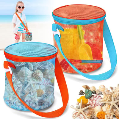 Praktische Mesh Opbergzakken voor Strandspeelgoed, Verstelbare Schouderbanden, Ideaal voor Kinderen, Perfect voor Zand en Wateractiviteiten