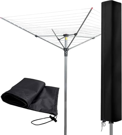Droogmolenhoes - Beschermhoes - Droogmolen Hoes Universeel - 210D Oxford - 165×16×16cm - Heavy Duty Roterende Waslijn Afdekking met Rits - voor Tuin, Binnenplaats, Buiten en op de Camping - Zwart