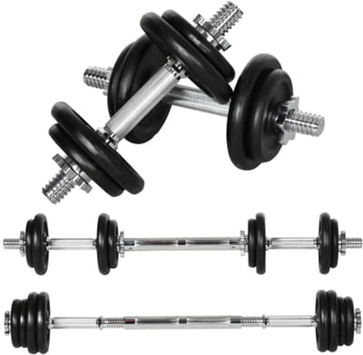 2‑in‑1 Verstelbare dumbbell set 20 kg, korte‑ en lange halter met verbindingsstang, roestvrij en antislip voor thuistraining