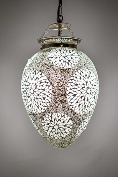 LM-Collection Papaya Hanglamp - Ø25x35cm - E27 - Wit/Grijs - Glas - hanglampen eetkamer, hanglamp zwart, hanglampen woonkamer, hanglamp slaapkamer, hanglamp kinderkamer, hanglamp rotan, hanglamp hout, hanglamp industrieel