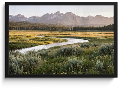 Poster in lijst - Fotolijst 60x40 cm - Posters - Berglandschap - Rivier - Bos - Posterlijst zwart - Decoratie - Wanddecoratie woonkamer - Muurdecoratie slaapkamer