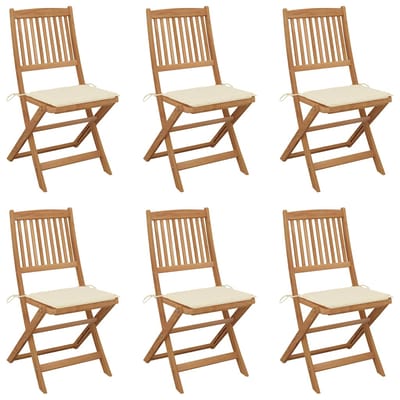 vidaXL - Inklapbare - stoelen - 6 - st - met - kussens - massief - acaciahout