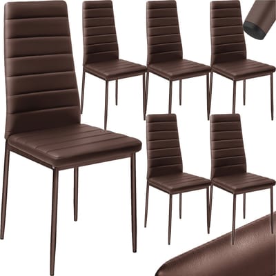 tectake® Set van eetkamerstoelen - Kunstleren stoelen met hoge rugleuning - Minimalistische, elegante stoel - Gering gewicht en eenvoudige montage - Afmetingen (LxBxH) 45 x 48 x 98,5 cm - Belastbaar tot 150 kg - Set van 6 - Bruin