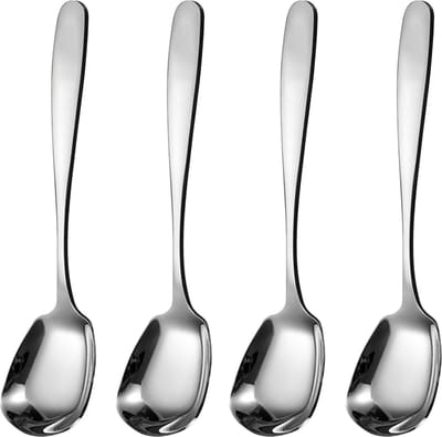 Vierkante lepel, soeplepel, roestvrijstalen eetlepel 304, zilveren lepel, zware Aziatische dikke lange lepel, serveerlepel met lange handgrepen, 18,5 cm, 4 stuks