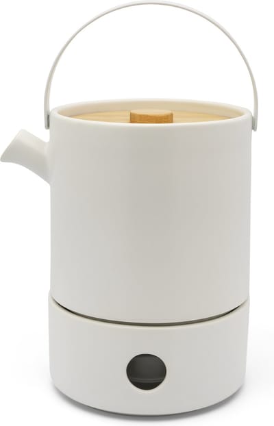 Bredemeijer - Theeset Umea - Theepot keramiek met theelichtwarmer - 1,2 liter - Mat wit