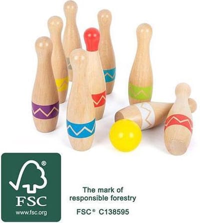 Small Foot - Wooden Bowling Game with Zigzag Pattern 11 pcs.