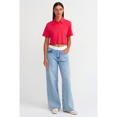Hoog-Waisted Wijde Jeans van Katoen