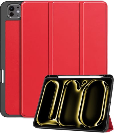 Hoes - Geschikt voor Apple iPad Pro (2024/2025) - 11 inch - Dun & Stevig - Trifold Bookcase - Hard Cover Case - Met Uitsparing Geschikt voor Apple Pencil - Hardcover Book - Tablet Hoesje - Rood