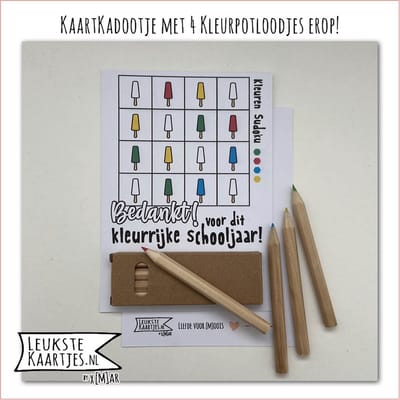 Kaartkadootje -> Kleurpotloodjes - Schooljaar - No:03 (Bedankt voor Kleurrijke schooljaar - Spel Kleuren Sudoku, ijsjes) - LeuksteKaartjes.nl by xMar