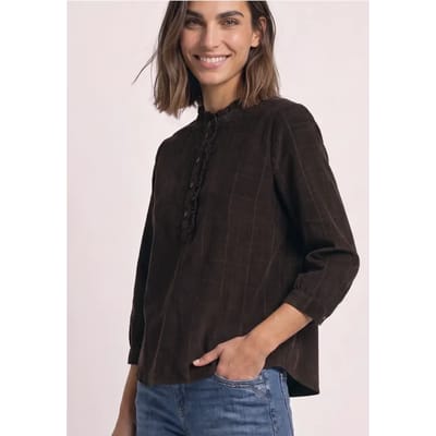 Corduroyblouse met lange mouwen en ruches