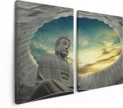 Artaza Canvas Schilderij Tweeluik Boeddha Beeld In Het Park - 120x80 - Foto Op Canvas - Canvas Print