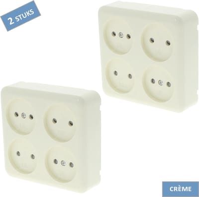 Q-Link contactdoos – Opbouw – 4 voudig – Kinderbeveiliging - Crème - 2 stuks
