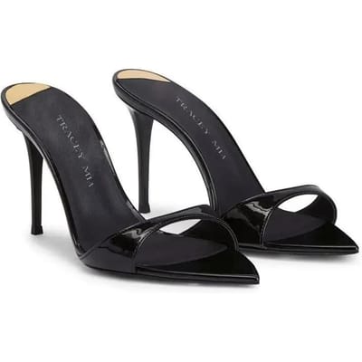 Été Nouveau Style Talons Hauts à Bout Pointu Sandales en Cuir Verni pour Femmes Sandales à Une Bride Compensées Fines Noires Polyvalentes Design Simple 40 noir