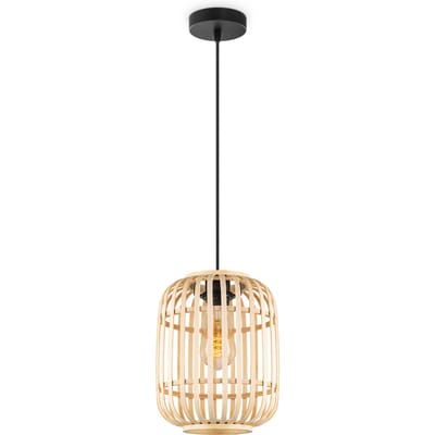Boheemse Hanglamp - Bamboe Lampenkap - Cilinder - Beige - Ø21.5 x 131 cm - E27 fitting - Ontworpen voor gebruik in slaapkamers en werkruimtes - Inclusief 1 meter kabel