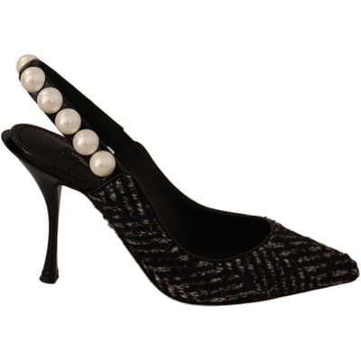 Dolce & Gabbana Zwarte Grijze Pareltjes Slingbacks Dames Pumps Schoenen