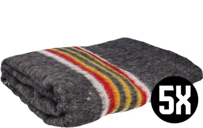 Verhuisdeken 150cm breed x 200cm lang - Opslagdekens - Grijs met rood en gele banen- Verhuizen - Deken voor verhuizing - 5 stuks - DULA