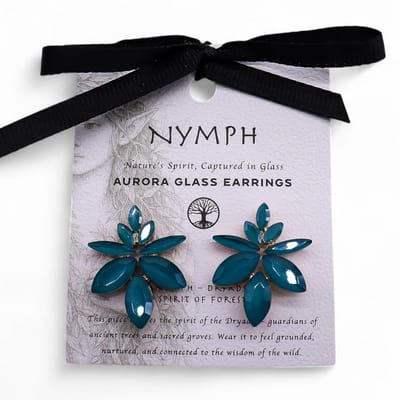 Turquoisegroen - Vintage glas - Bloemen - Oorbellen