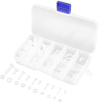Assortiment van 150 Stuks Bouten en Schroeven met Ronde Kop, Volledig Gewikkeld, Inclusief Moeren en Ringen in Wit Nylon - M2, M2.5, M3, M4, M5