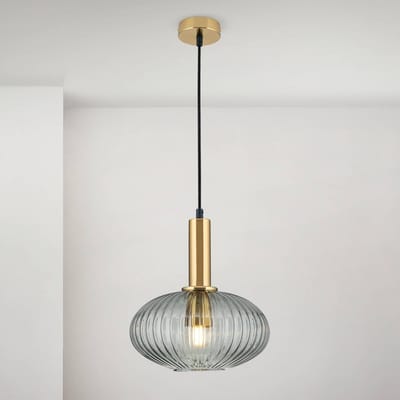 ORION Hanglamp Carneval, antiek messing/rookgrijs, Ø 25 cm, glas