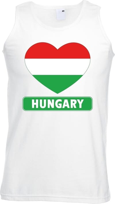 Hongarije singlet shirt/ tanktop met Hongaarse vlag in hart wit heren S